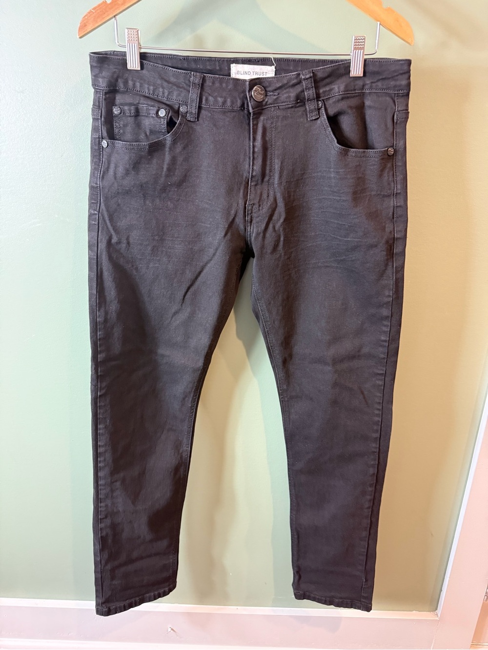 BLIND TRUST BLACK JEANS MENS SIZE 34/32 SKINNY JEANS DENIM PANTS